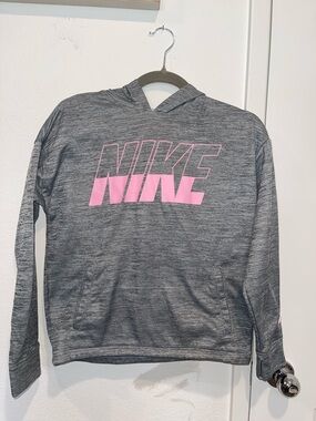 Nike Kids' Gray Hoodie with Pink Logo